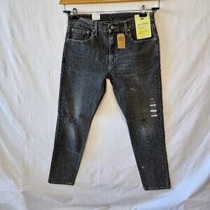 Levi's [Flaw] 512 Slim Taper Black Distressed Paint Splatter Stretch 33x32(30.5)